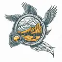 perspective change through a camera lens hiking mountains outside rising Phoenix inside tattoo design idea