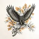 army Eagle bright fall leaves and trees colors looking into distance sunset in distance  tattoo design idea