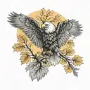 army Eagle bright fall leaves and trees colors looking into distance sunset in distance  tattoo design idea