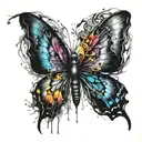 messy black broken heart transition into colorful butterfly wings spread tattoo design idea