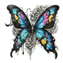 messy black broken heart transition into colorful butterfly wings spread tattoo design idea