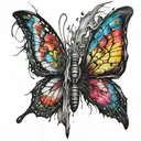 messy black broken heart transition into colorful butterfly wings spread tattoo design idea