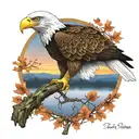 army Eagle fall oak tree colored leaves sunset over lake in distance tattoo design idea