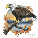 army Eagle fall oak tree colored leaves sunset over lake in distance tattoo design idea