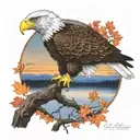 army Eagle fall oak tree colored leaves sunset over lake in distance tattoo design idea