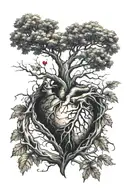 broken heart blood as water for roots into growth of tree with fall colors  tattoo design idea