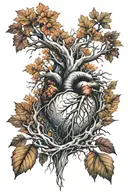broken heart blood as water for roots into growth of tree with fall colors  tattoo design idea