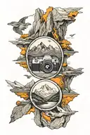 perspective change through a camera lens adventure and travel  mountains soul searching  tattoo design idea