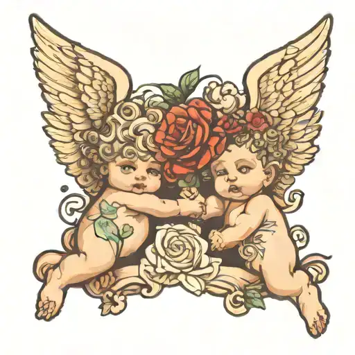 DJZ June 15, 2024 cherubs holding hands tattoo design idea
