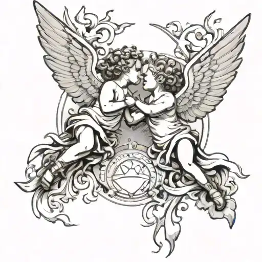 DJZ June 15, 2024 cherubs flying with rays breaking tattoo design idea