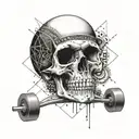 A tattoo design combining punk and longboard skating elements, such as skulls and geometric patterns, in a dotwork style tattoo design idea