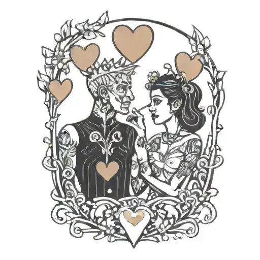 Two sticks figures, one male, one female, with hearts above them tattoo design idea