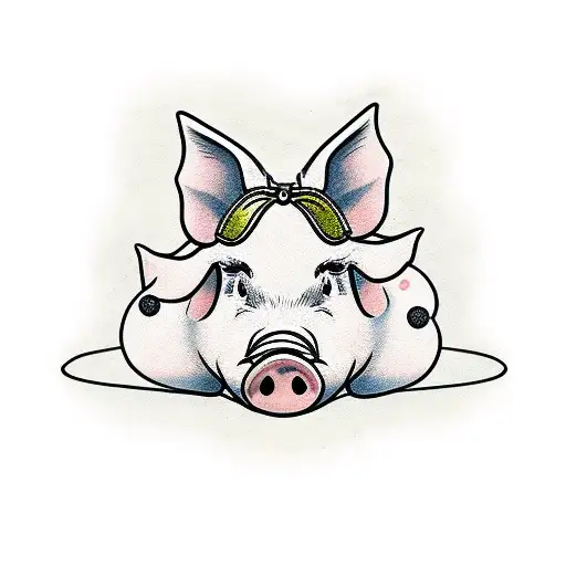 pig with dog tattoo design idea