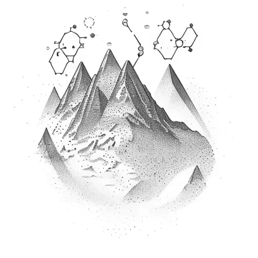 A scientific beaker pouring out a mountain landscape, with a DNA strand as the liquid tattoo design idea