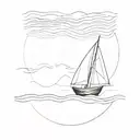 line drawing of sailing boat, waves, seascape, beaches, minimalist tattoo design idea