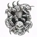robot scorpion tattoo design combining taill with chainsaw tattoo design idea