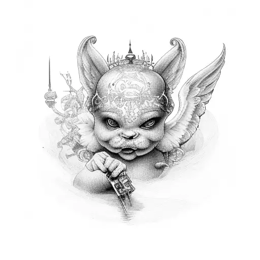 cherub with m240 tattoo design idea