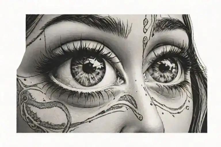 two realistic female eyes tattoo design idea