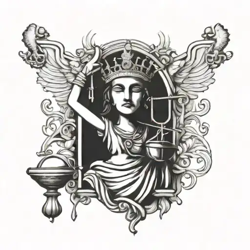 Justitia with Headshot  tattoo design idea