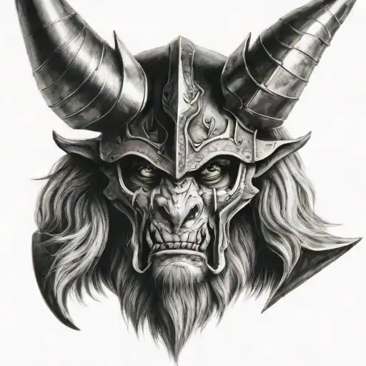 minotaur head with lich king helmet (arthas) tattoo design idea