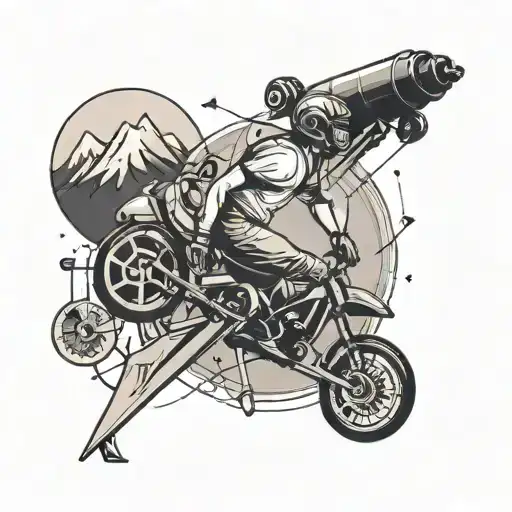 minimalist line tatoo with hydrogen atom, rollerblade, mountain, paraglider  tattoo design idea