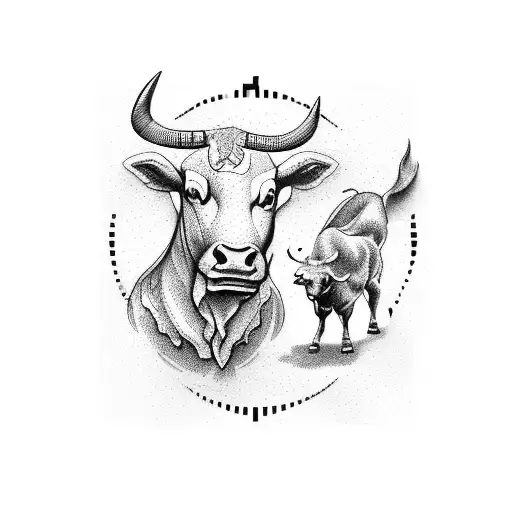 Stock market chart with bull and horse symbols tattoo design idea