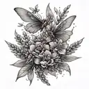 small bouquet of lavender with dainty fairies flying tattoo design idea