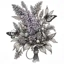 small bouquet of lavender with dainty fairies flying tattoo design idea