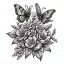 small bouquet of lavender with dainty fairies flying tattoo design idea