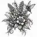 small bouquet of lavender with dainty fairies flying tattoo design idea
