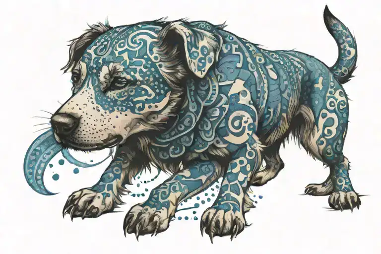 magical blue healer dog tattoo design idea
