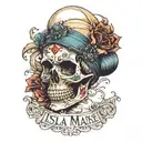 skull with Isla Marie written under it  tattoo design idea