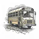 Create a tattoo of a school bus with a band playing inside, using dotwork technique tattoo design idea