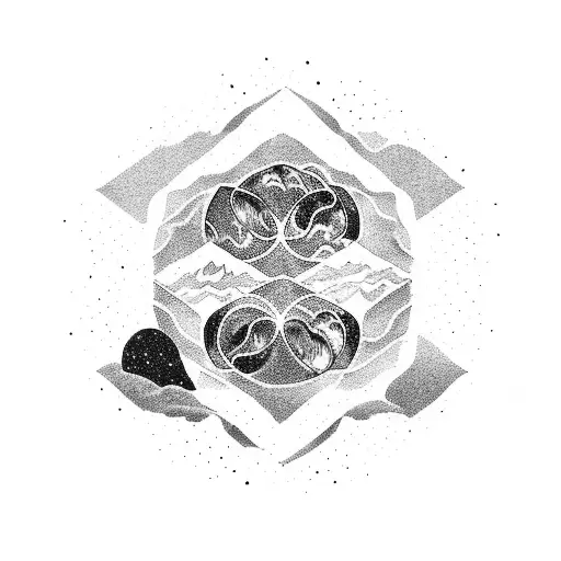 A mountain range shaped like a ying-yang symbol with stars scattered across the sky tattoo design idea