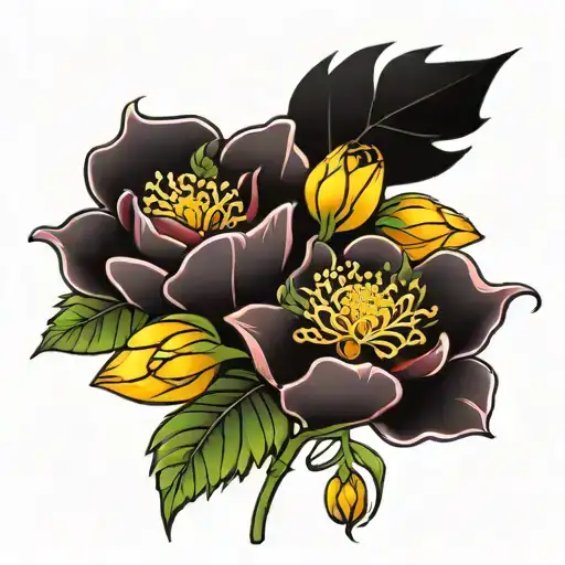 February, October, December birth flower tattoo bouquet  tattoo design idea