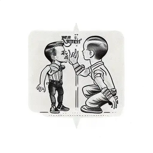 man reaches out to boy tattoo design idea