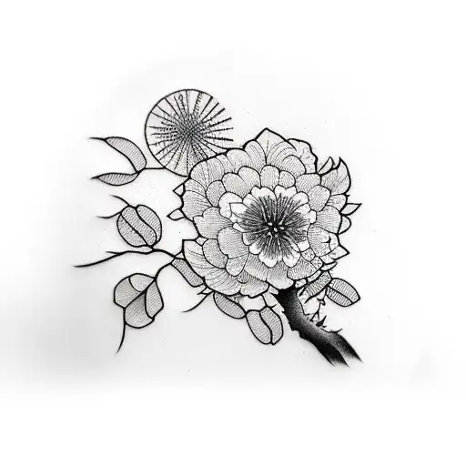 eucalyptus and cherry blossom fine line tattoo design idea