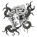 Medusa with face melting and crying blood tattoo design idea
