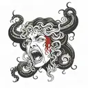 Medusa with face melting and crying blood tattoo design idea