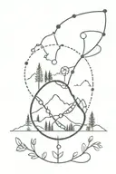 A minimalist design of a DNA strand with nature elements like trees and mountains, symbolizing the connection between medicine and nature tattoo design idea