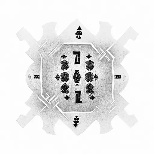 A camouflage patterned poker chip with the numbers 7 and 2 in black-grey style tattoo design idea