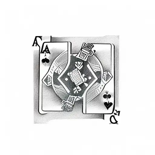 A sketch-style tattoo of a poker table with cards showing 7 and 2 as the winning hand tattoo design idea