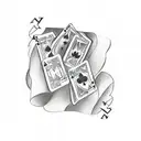 A sketch-style tattoo of a poker table with cards showing 7 and 2 as the winning hand tattoo design idea