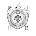 A sketch-style tattoo of a poker table with cards showing 7 and 2 as the winning hand tattoo design idea