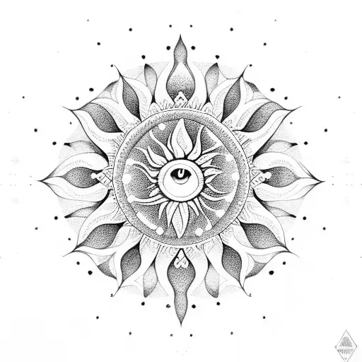 Dotwork mandala with a sun in the center tattoo design idea