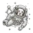 Dog black astronaut floating in space tattoo design idea