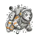 Dog black astronaut floating in space tattoo design idea