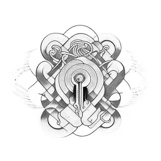 A psychedelic music-themed tattoo featuring magic mushrooms intertwined with musical notes and symbols tattoo design idea