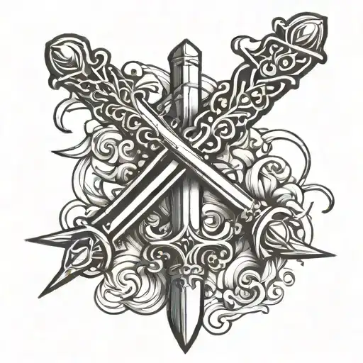 sword crossed with dagger intertwined tattoo design idea