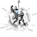 A dynamic composition featuring Iron Man and Captain America in a fierce battle, with Thor summoning lightning in the background. tattoo design idea